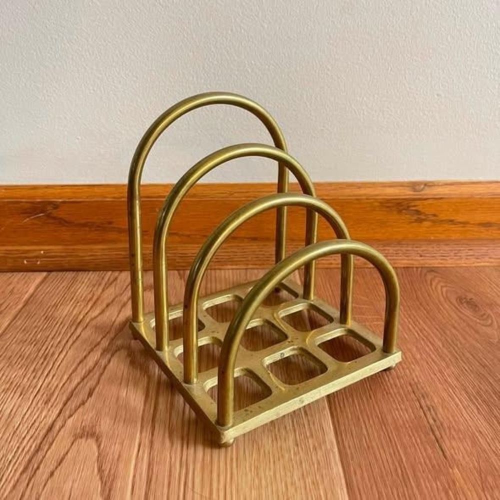 VTG Mid Century Modern Arched Brass Mail Organizer Letter Holder Gold MCM Decor